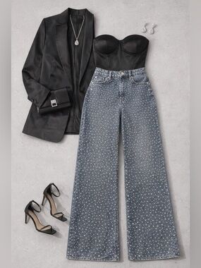 Good American Light Blue Embellished Denim Jeans